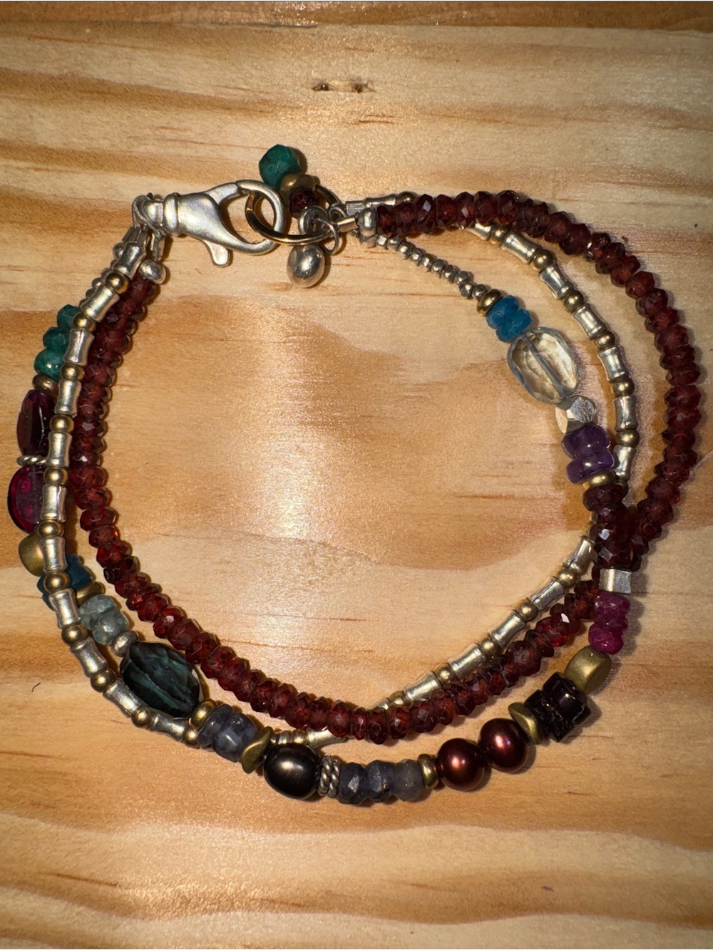 Sundance Multi-Strand Red and Teal Beaded Bracelet